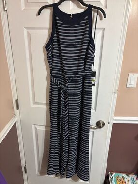 Karl Lagerfeld Navy and White Striped Sleeveless Dress